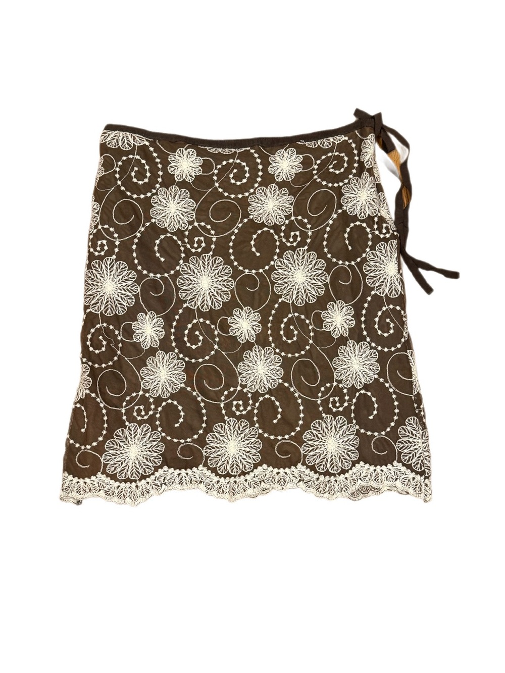 Max Studio Specialty Products Brown Embroidered Lace Skirt Large Y2K Boho